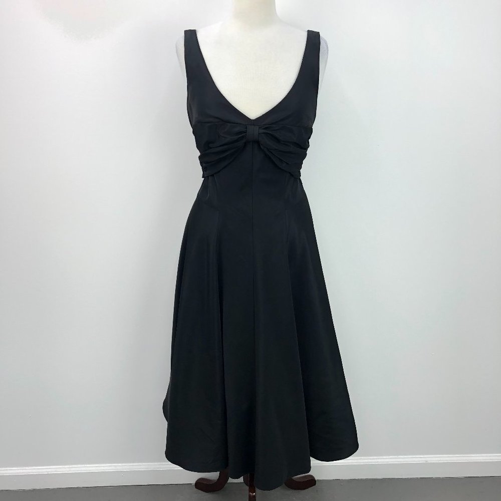 Nicole Miller Black Bow Front V-Neck Gown Dress